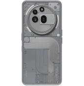 Nothing Phone 3a Pro – заден изглед в сив цвят с прозрачен панел и елегантен модул на камерата.