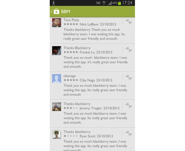 Фалшиви ревюта за BBM в Google Play и бъг във версията за iOS