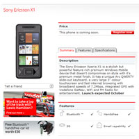 Vodafone ще предлага Sony Ericsson Xperia X1 от октомври