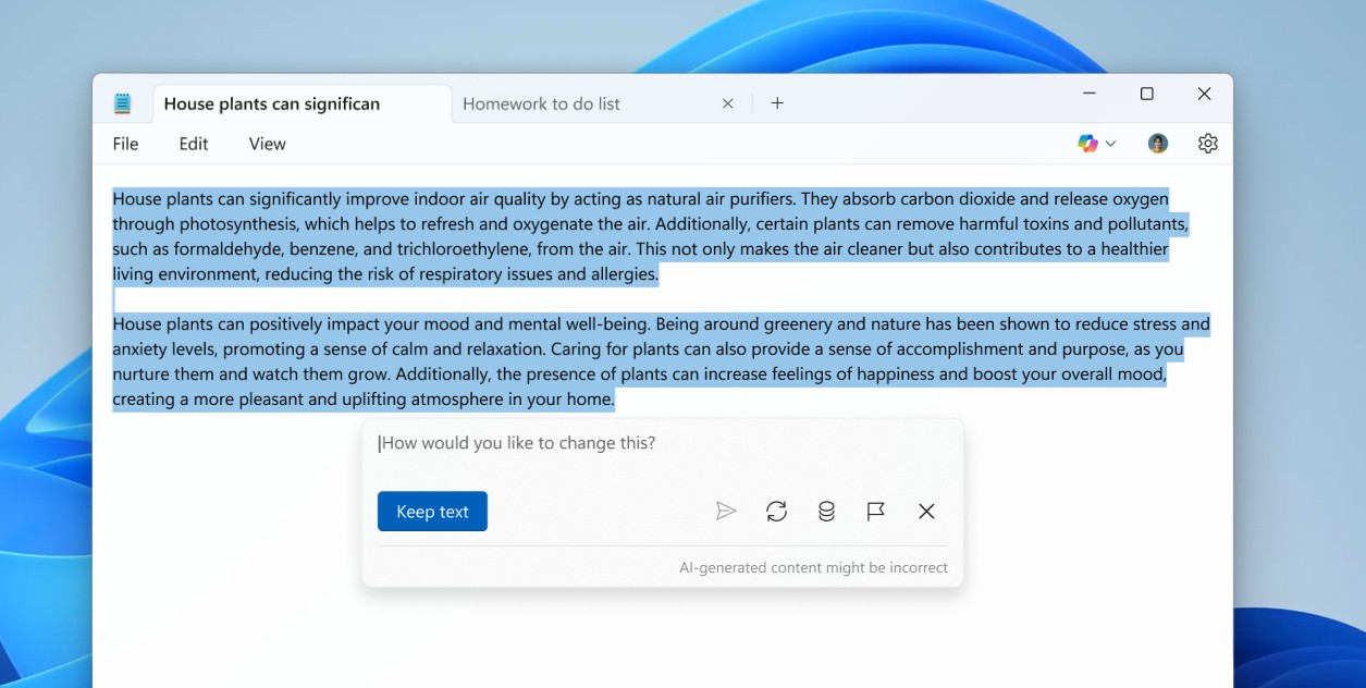 Microsoft Notepad вече може да пише с изкуствен интелект