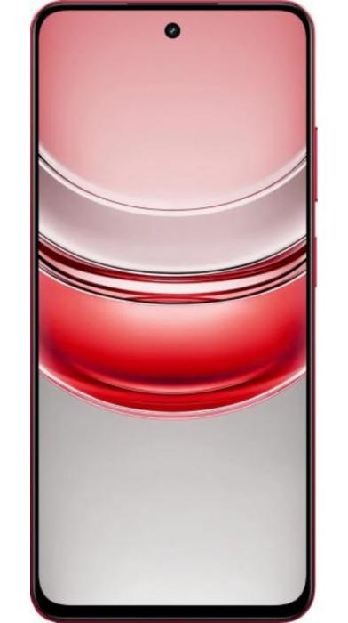 Realme 14x с елегантен дисплей и червено-сребрист тапет, подчертаващ модерен и стилен дизайн.