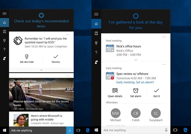 Cortana за Windows 10 получава нови възможности