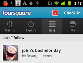 Foursquare за Android - вече с достъп до списъци