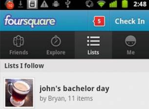 Foursquare за Android - вече с достъп до списъци