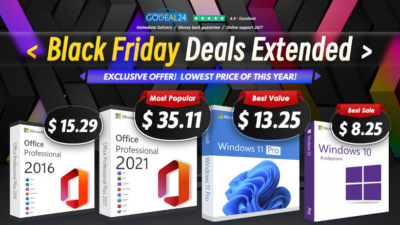 Грабнете доживотни Microsoft Office и Windows 10 от $8 с продължаващите Black Friday оферти на Godeal24!